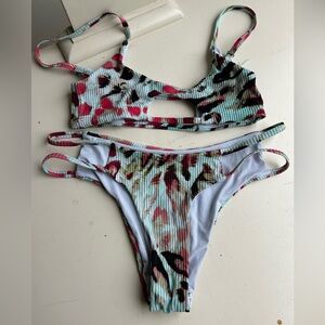 Leopard Print 2 piece Bathing Suit, Size XS, Multicolor